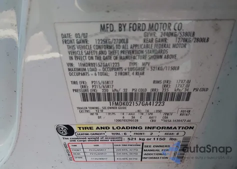 2007 Ford Freestyle Sel from USA, damaged, VIN 1FMDK02157GA41223